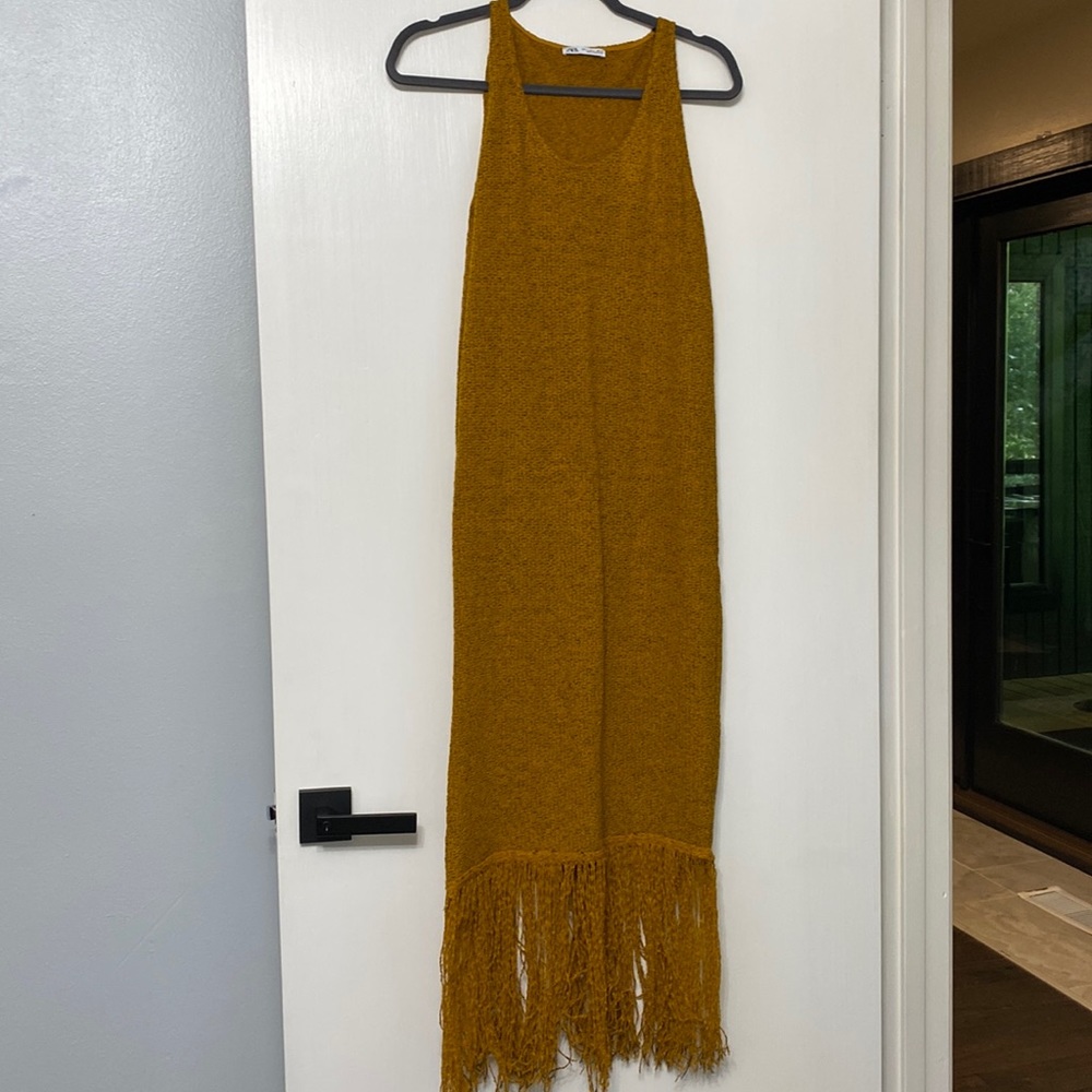 Zara small gold fringe dress